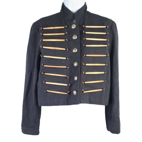 Lynn Mckenna Small Military Style Crop Jacket Blue Mandarin Collar Button Down - Picture 1 of 10